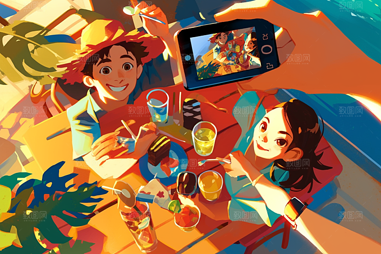 夏日聚会友情玩耍插画