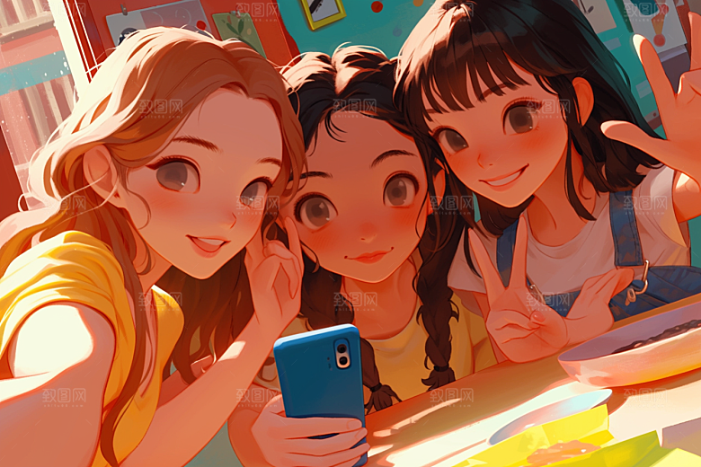 夏日聚会发小友情插画