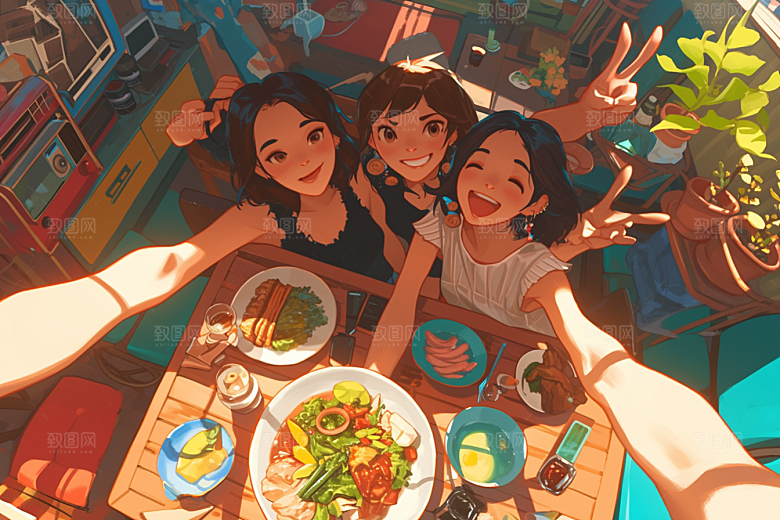 夏日聚会欢乐场景插画
