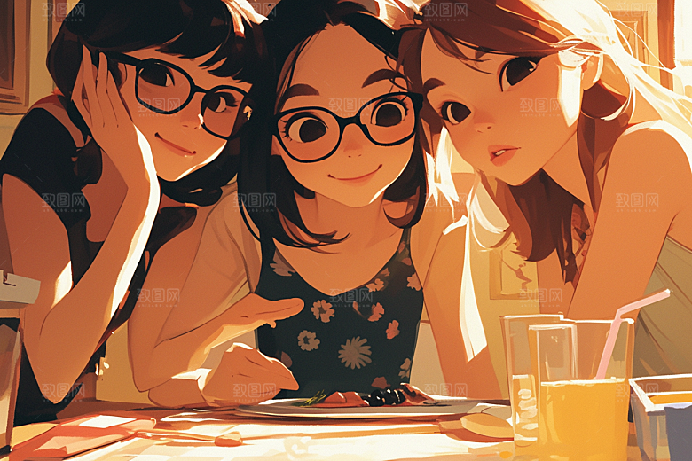 夏日聚会发小场景插画