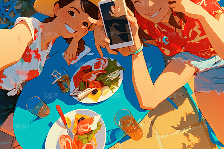 夏日聚会高清友情插画
