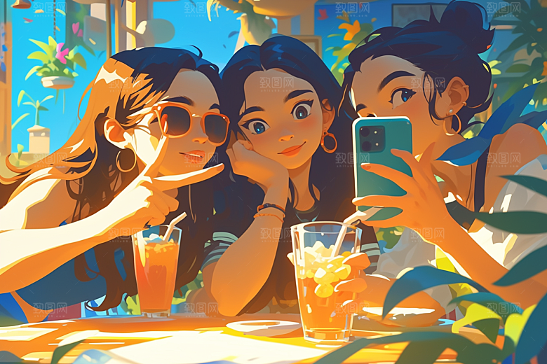夏日聚会手绘高清插画