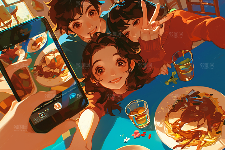 夏日聚会暑假场景插画