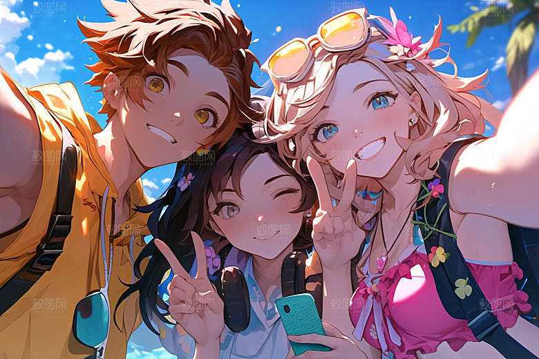 夏日聚会玩耍手绘插画