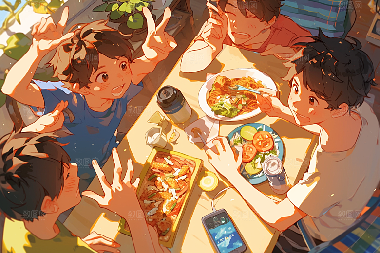 夏日聚会高清同学插画