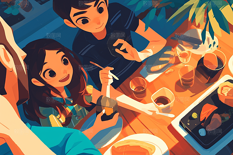 夏日聚会发小高清插画