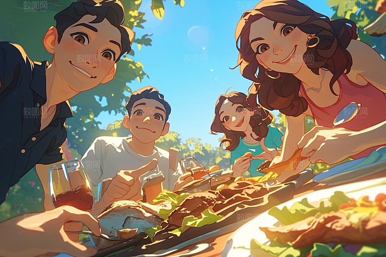 夏日聚会手绘假日插画