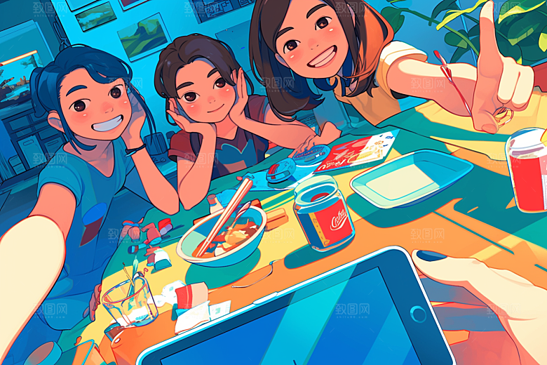 夏日聚会欢乐友谊插画