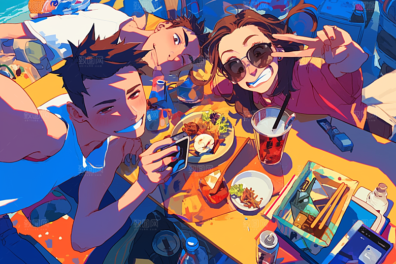 夏日聚会欢乐友情插画