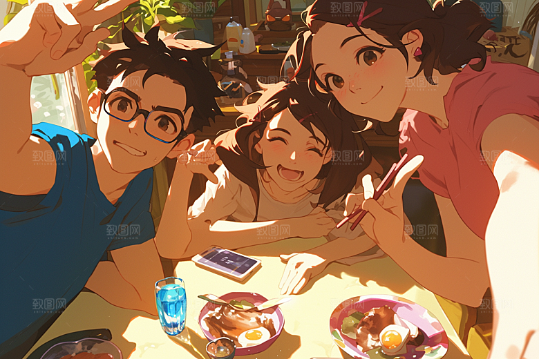 夏日聚会手绘漫画风插画