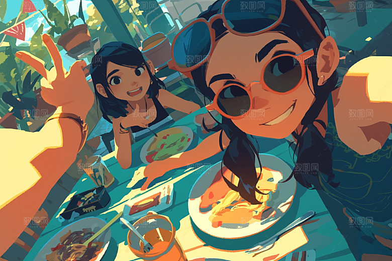 夏日聚会假日发小插画