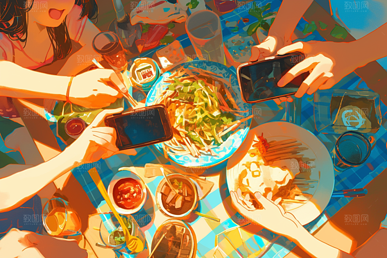夏日聚会假日手绘插画