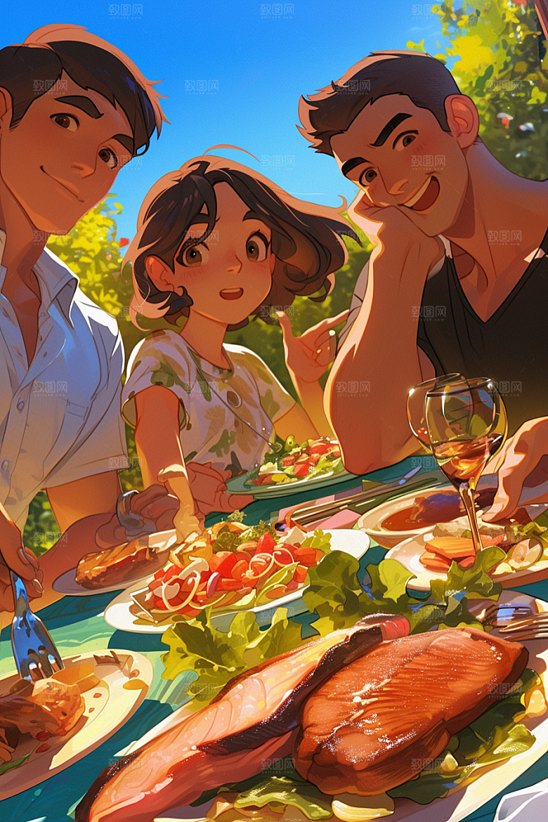 夏日聚会自拍暑假插画