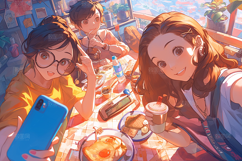 夏日聚会欢乐友情插画