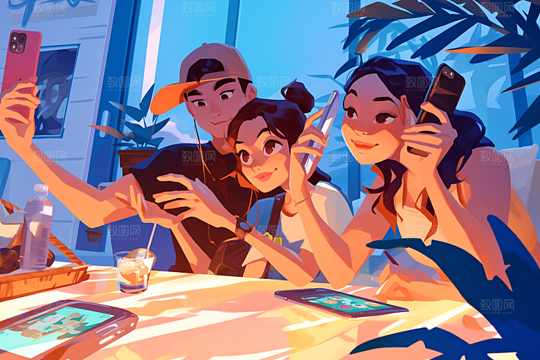 夏日聚会暑假高清插画