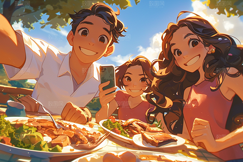夏日聚会发小同学插画