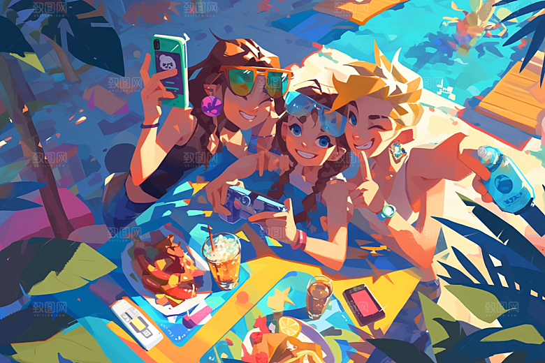 夏日聚会友谊场景插画