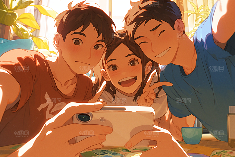 夏日聚会发小玩耍插画