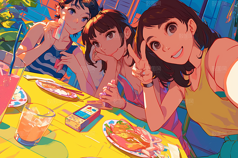 夏日聚会暑假玩耍插画