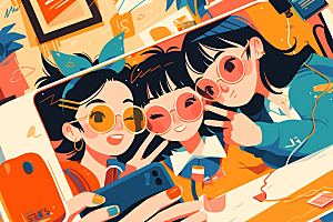 夏日聚会高清发小插画