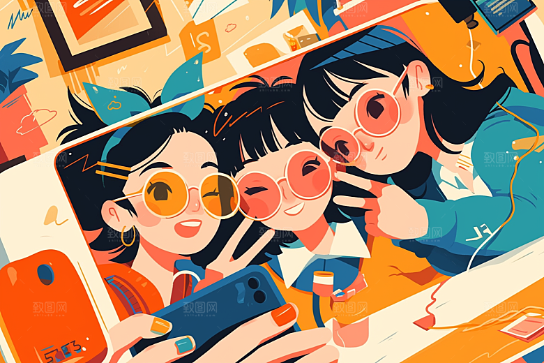 夏日聚会高清发小插画