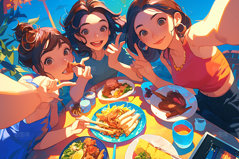 夏日聚会漫画风假日插画