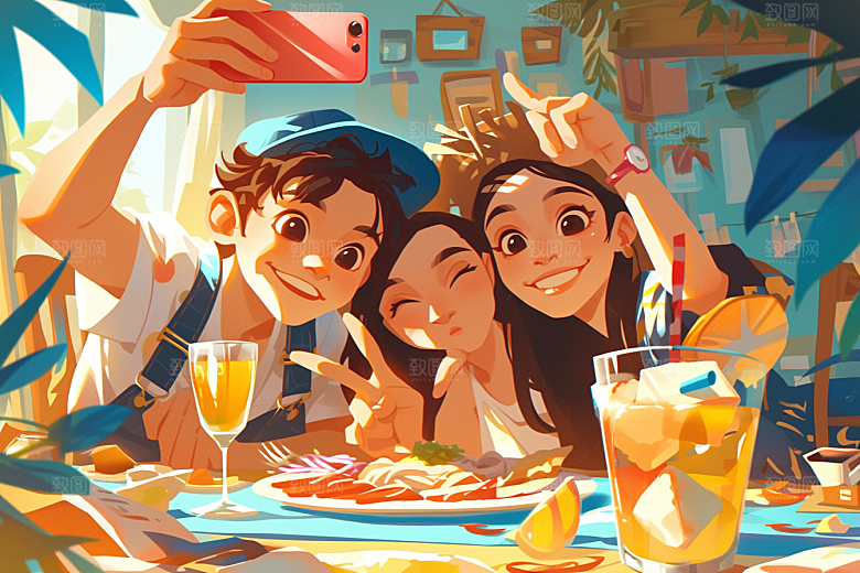 夏日聚会暑假高清插画