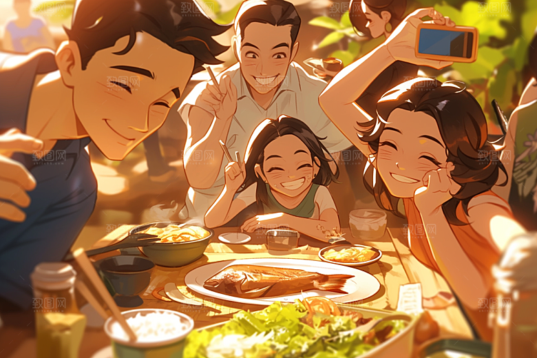 夏日聚会暑假手绘插画