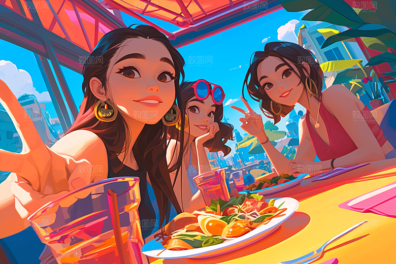 夏日聚会友谊高清插画