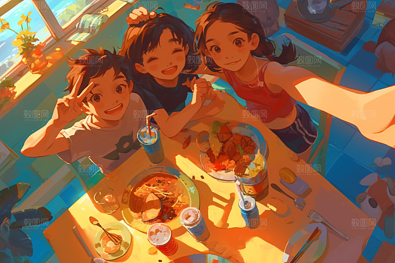 夏日聚会友谊发小插画