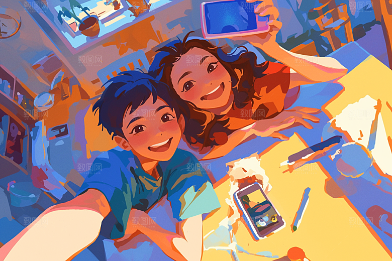 夏日聚会漫画风同学插画