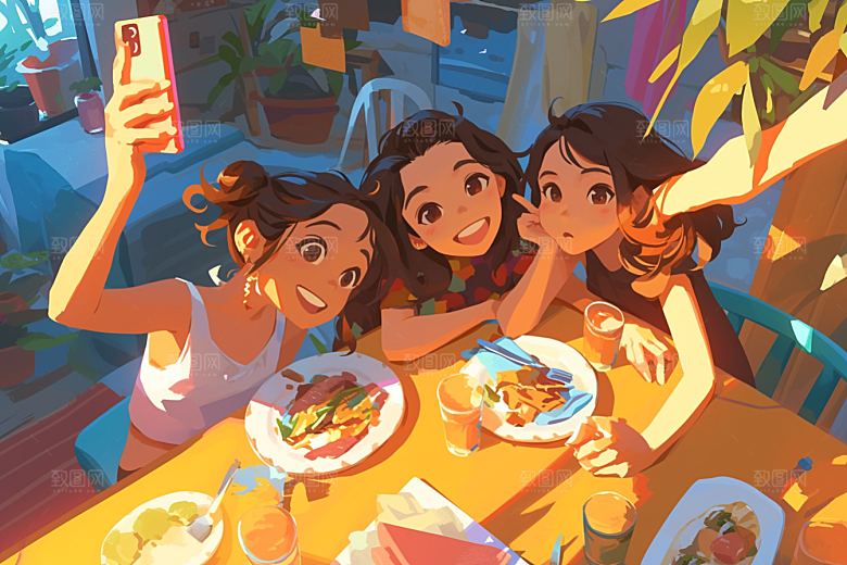 夏日聚会暑假高清插画