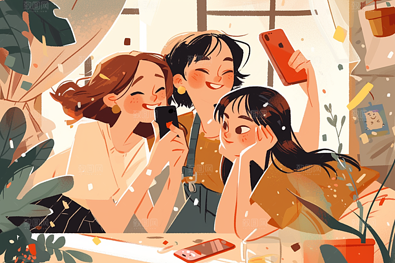 夏日聚会暑假漫画风插画