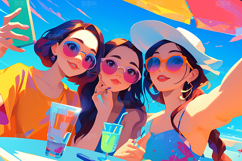 夏日聚会漫画风场景插画