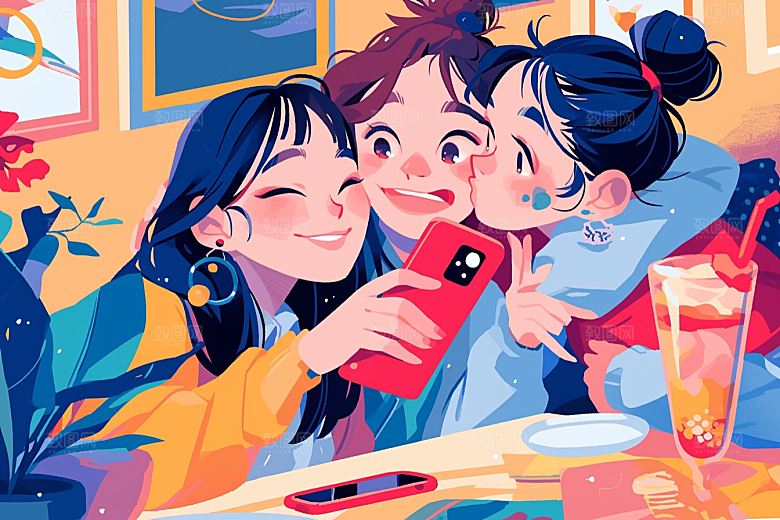 夏日聚会假日同学插画