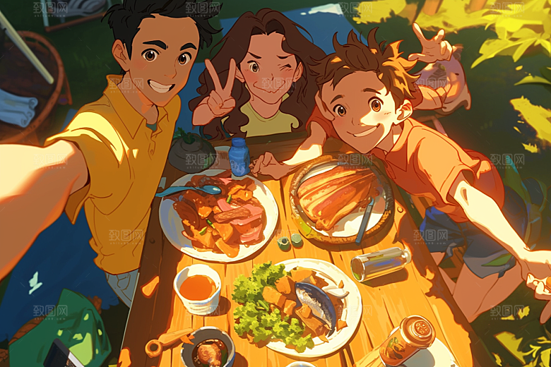 夏日聚会手绘假日插画