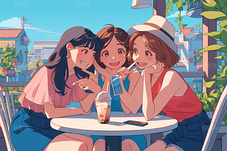 夏日聚会暑假场景插画