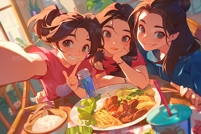 夏日聚会假日发小插画