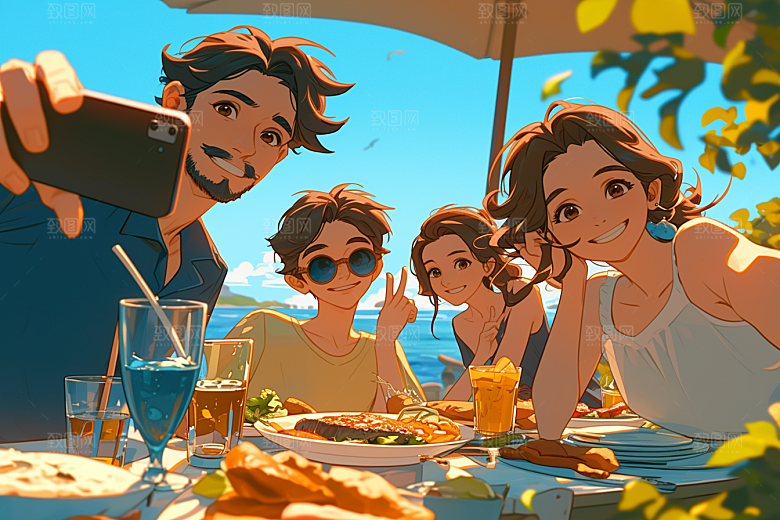 夏日聚会场景发小插画