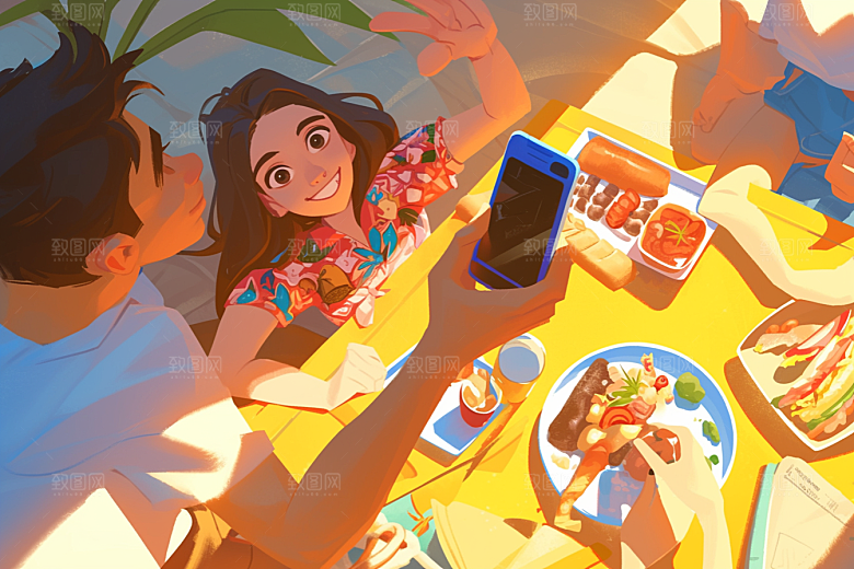 夏日聚会假日漫画风插画