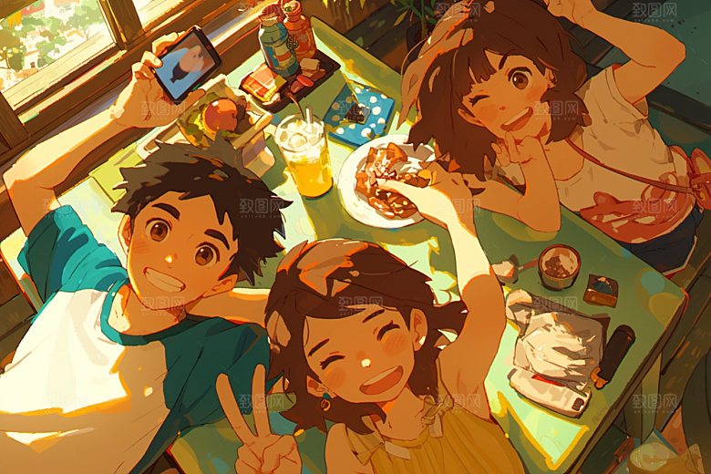 夏日聚会漫画风假日插画