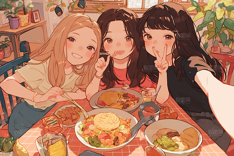 夏日聚会手绘高清插画