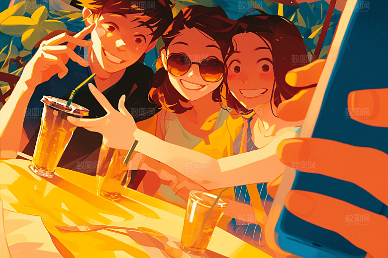 夏日聚会假日友情插画