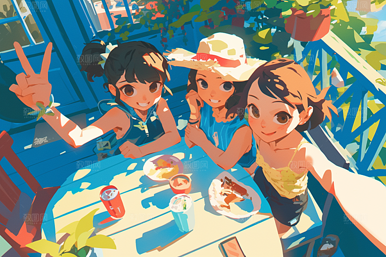 夏日聚会高清友情插画