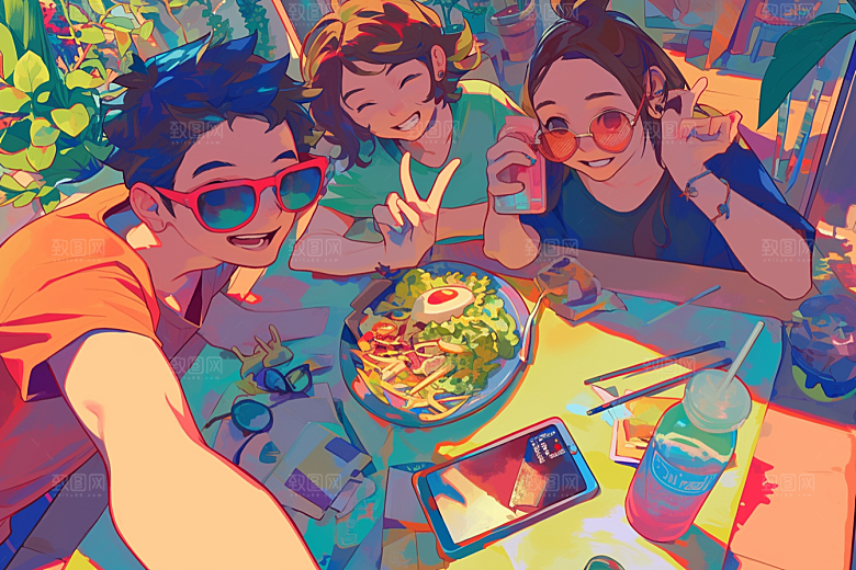夏日聚会假日发小插画