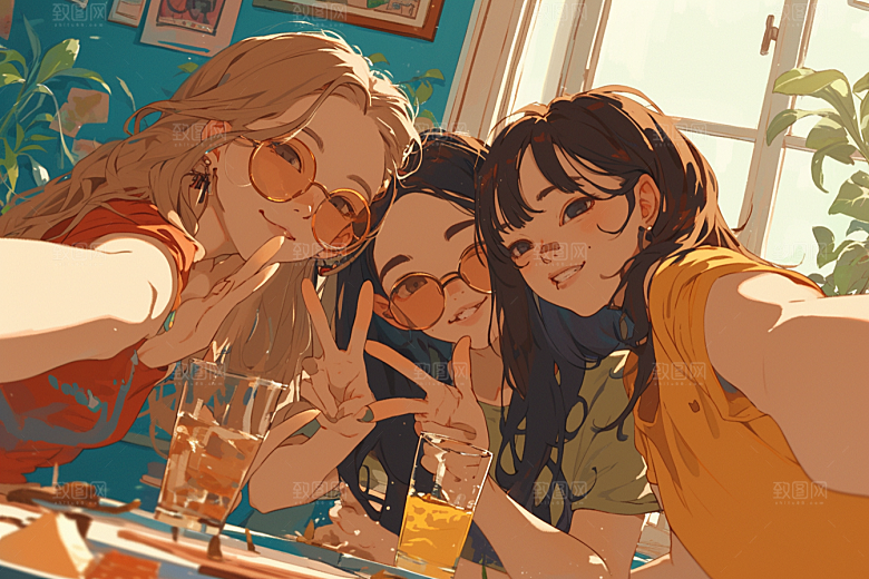 夏日聚会友谊手绘插画