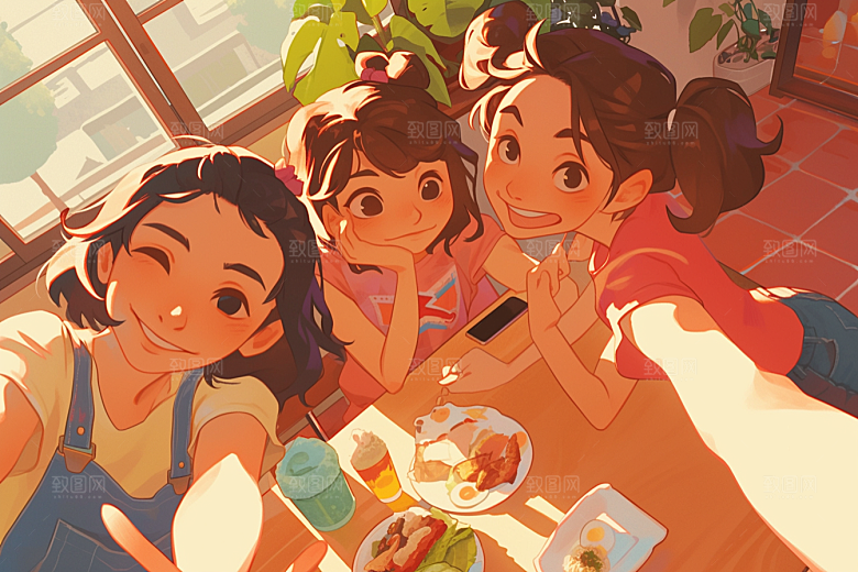 夏日聚会友情欢乐插画