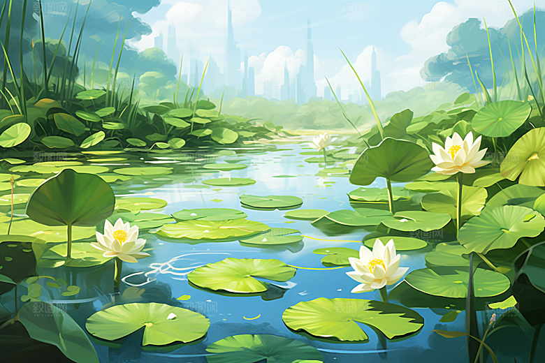 夏至清凉解暑清新素材
