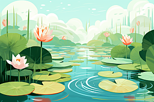 夏至清凉解暑清新素材