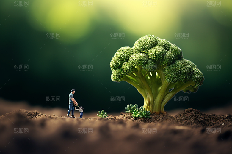 西蓝花种植收获微距小人